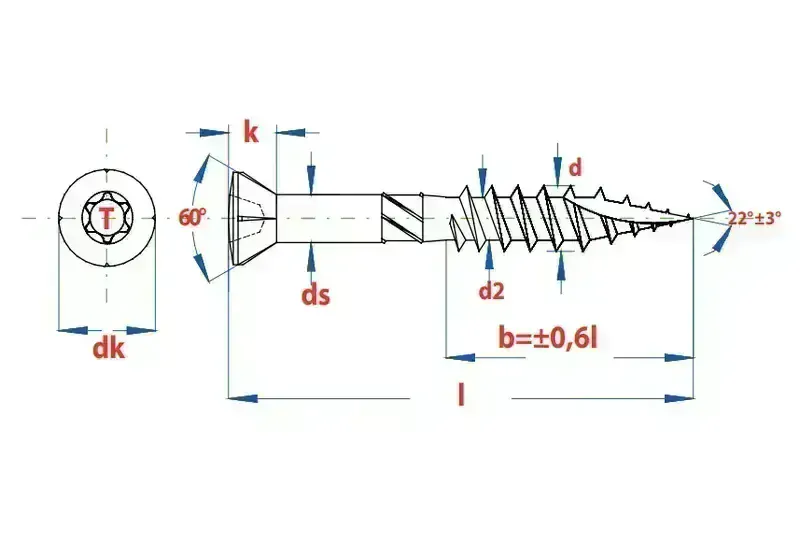 Terasový vrut 4x50 TORX T15 nerez C2 s redukovanou hlavou (200 ks/bal + BIT)
