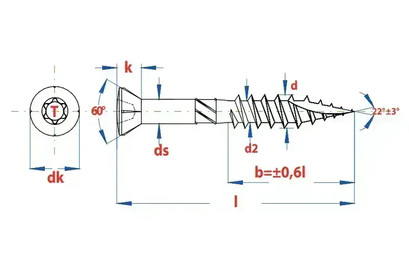 Terasový vrut 4x60 TORX T15 nerez C2 s redukovanou hlavou (200 ks/bal + BIT)