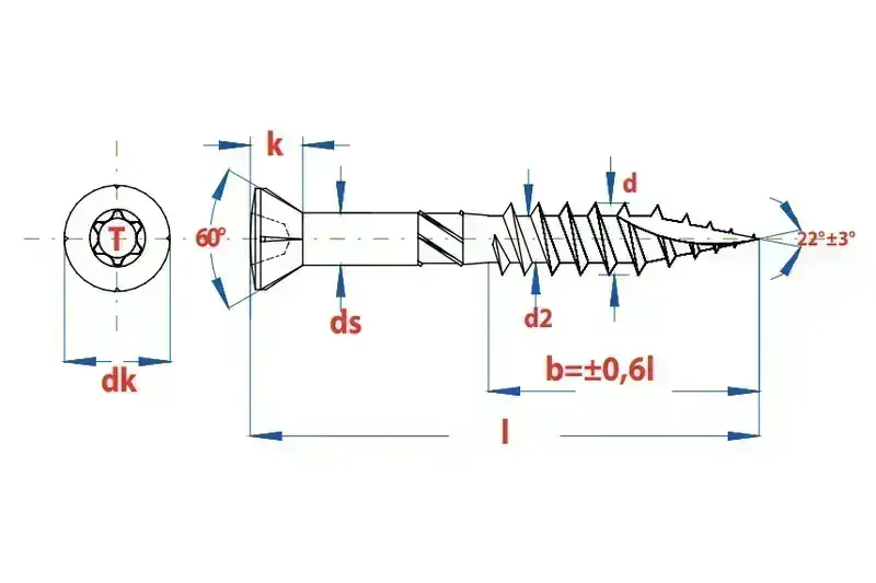 Terasový vrut 5x70 TORX T25 nerez C2 s redukovanou hlavou (200 ks/bal + BIT)