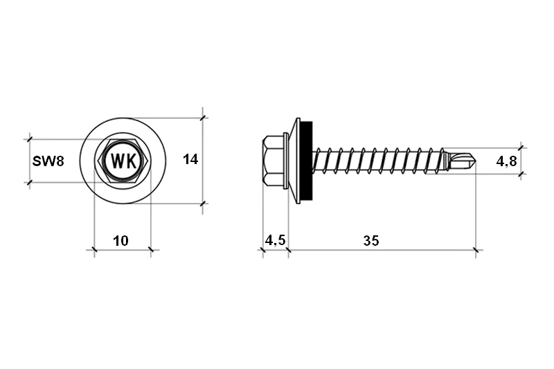 Samořezný střešní farmářský šroub KLIMAS 4,8 x 35 mm RAL 8019 šedohnědý s podložkou EPDM (250 ks/bal)