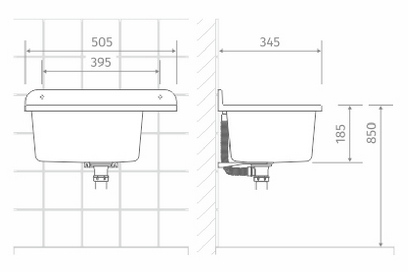 Technický dřez PRAKTIK ČERNÝ 50,5 x 34,5 x 18,5 cm z PP s odkládací plochou + sifon, montážní set