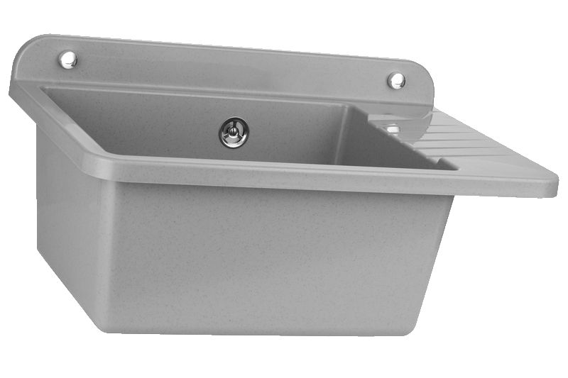 Technický dřez PRAKTIK ŠEDÝ 50,5 x 34,5 x 18,5 cm z PP s odkládací plochou + sifon, montážní set
