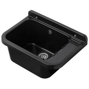 Dřez technický plastový 50 x 34 x 21 cm závěsná výlevka ČERNÁ s příslušenstvím