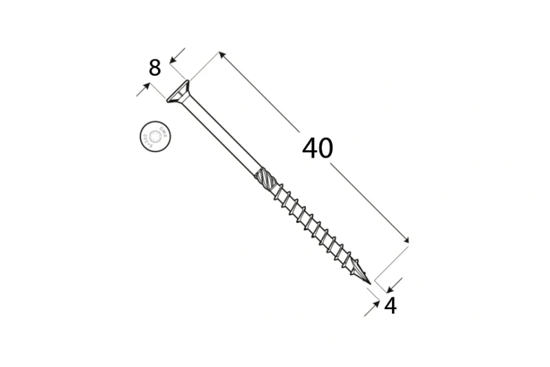Konstrukční tesařský vrut 4x40 TORX T20 Zn ZH zápustná hlava (200 ks/bal)
