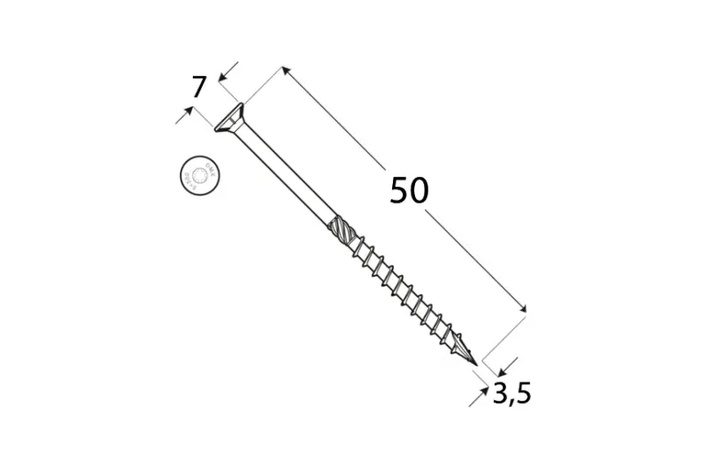 Konstrukční tesařský vrut 3,5x50 TORX T15 Zn ZH zápustná hlava (400 ks/bal)