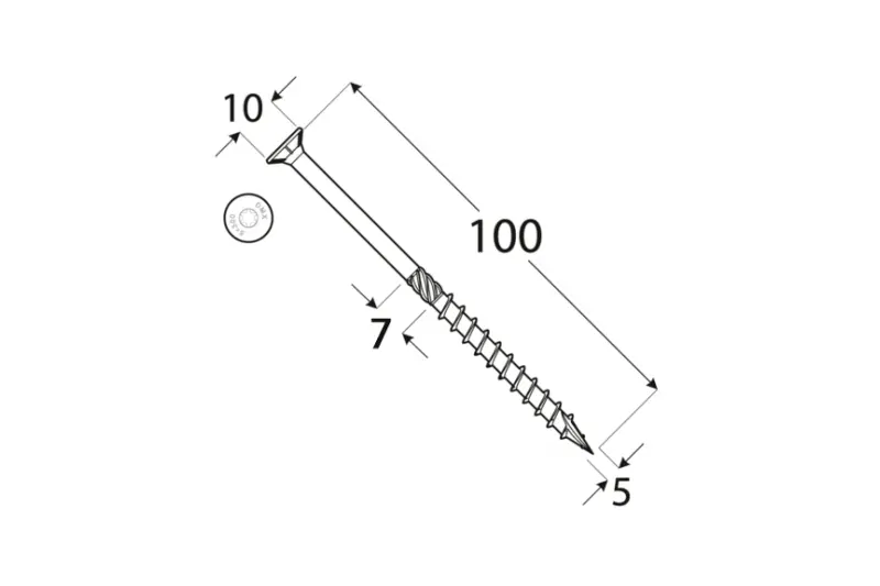 Konstrukční tesařský vrut 5x100 TORX T25 Zn ZH zápustná hlava (100 ks/bal)