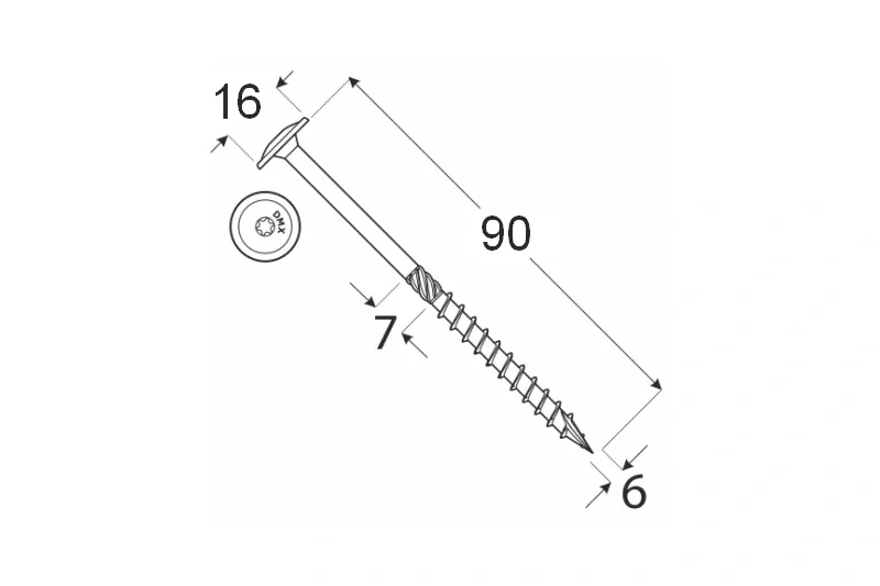 Konstrukční tesařský vrut 6x90 TORX T30 Zn TH talířová hlava (100 ks/bal)