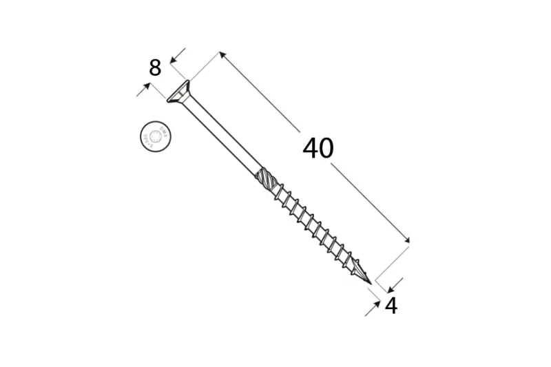 Konstrukční tesařský vrut 4x40 TORX T20 Zn ZH zápustná hlava (400 ks/bal)