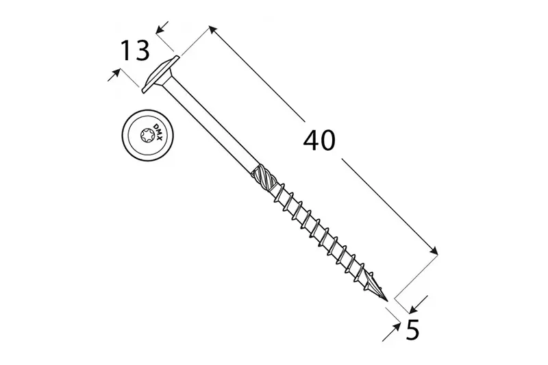 Konstrukční tesařský vrut BÍLÝ zinek 5x40 TORX T25 Zn TH talířová hlava (200 ks/bal)