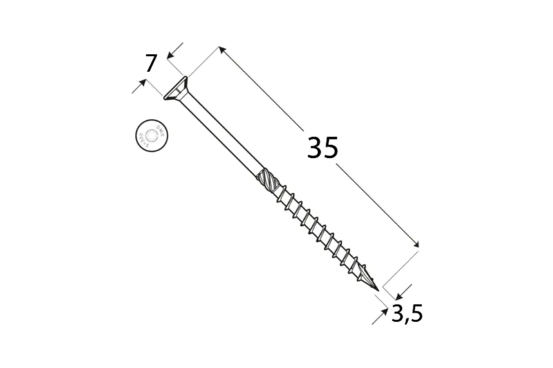 Konstrukční tesařský vrut 3,5x35 TORX T15 Zn ZH zápustná hlava (800 ks/bal)