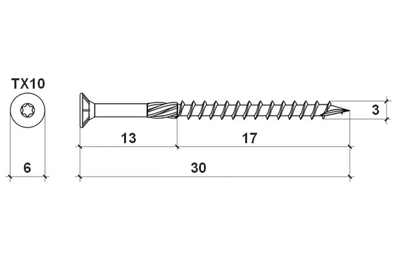 Konstrukční vrut do dřeva KLIMAS 3x30 TORX zápustná hlava TX10 žlutý Zn (1000 ks v balení)