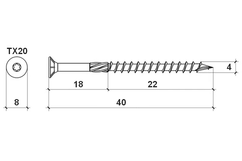 Konstrukční vrut do dřeva KLIMAS 4x40 TORX zápustná hlava TX20 žlutý Zn (500 ks v balení)