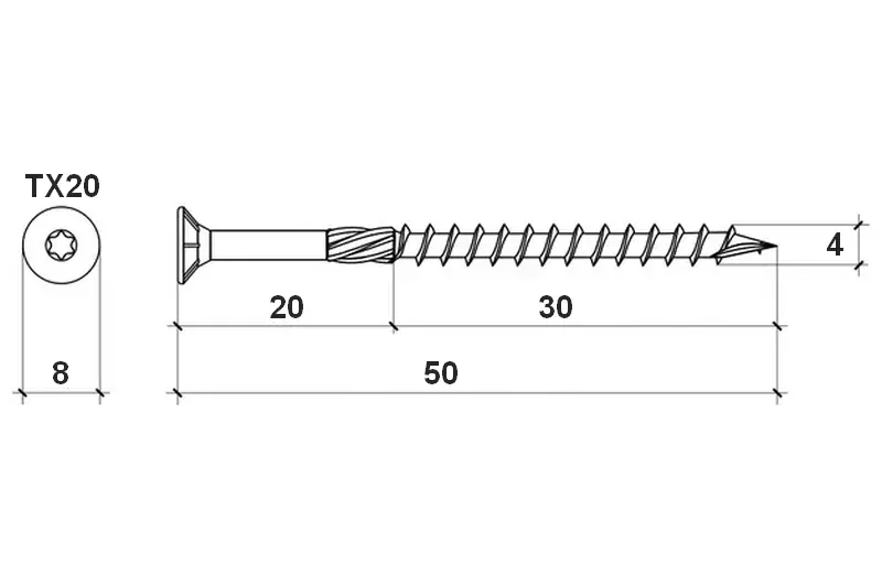 Konstrukční vrut do dřeva KLIMAS 4x50 TORX zápustná hlava TX20 žlutý Zn (300 ks v balení)