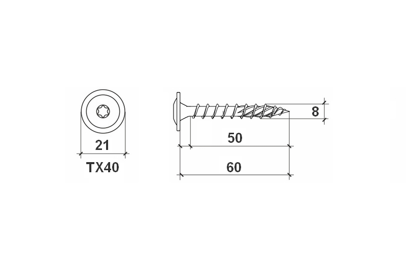 Konstrukční vrut do dřeva KLIMAS 8x60 TORX talířová hlava TX40 žlutý Zn (50 ks v balení)