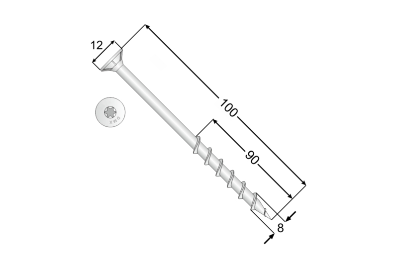 Tvrzený vrut do pórobetonu 8x100 TORX T30 bílý Zn ZH zápustná hlava (50 ks/bal)