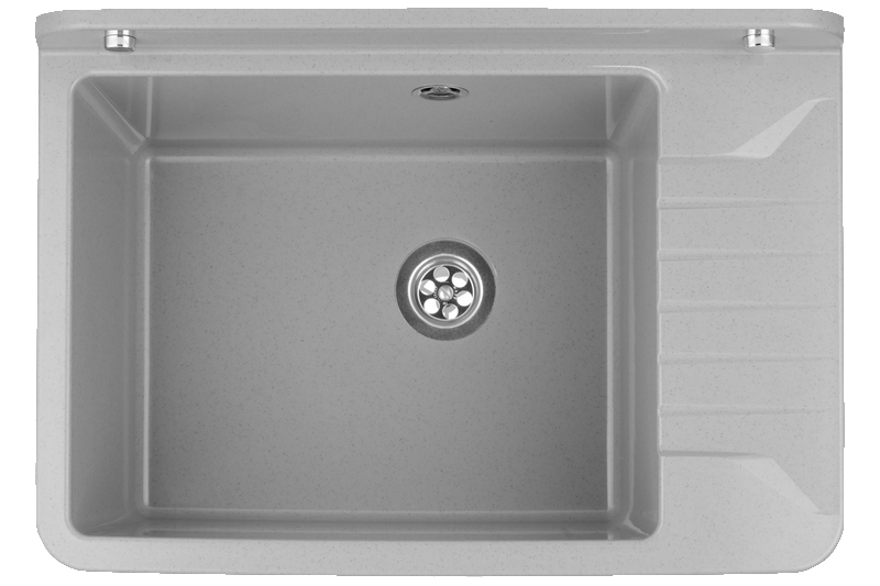 Technický dřez PRAKTIK ŠEDÝ 50,5 x 34,5 x 18,5 cm z PP s odkládací plochou + sifon, montážní set