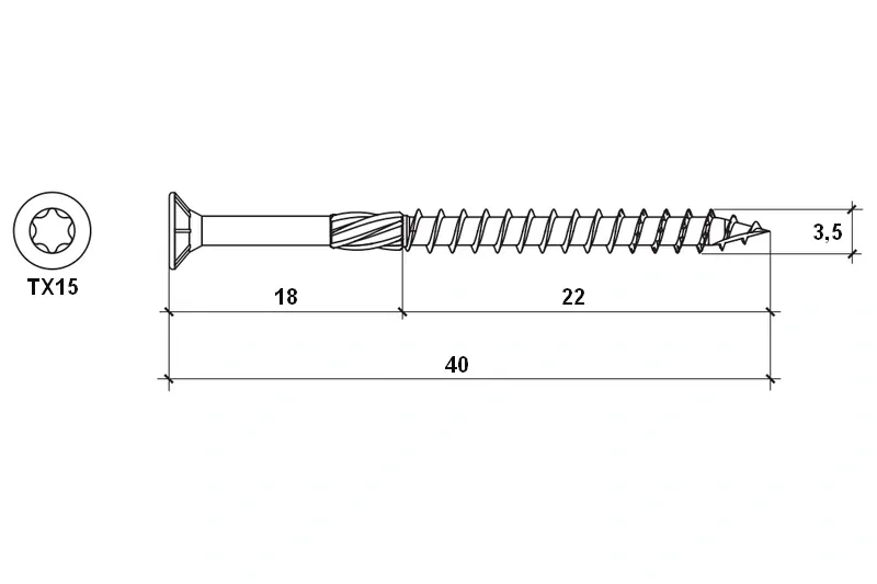 Konstrukční vrut do dřeva KLIMAS 3,5x40 TORX zápustná hlava TX15 žlutý Zn (500 ks v balení)