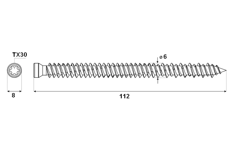 Kotevní turbošroub 7,5x112 TORX T30 stříbrný Zn válcová hlava (100 ks/bal)
