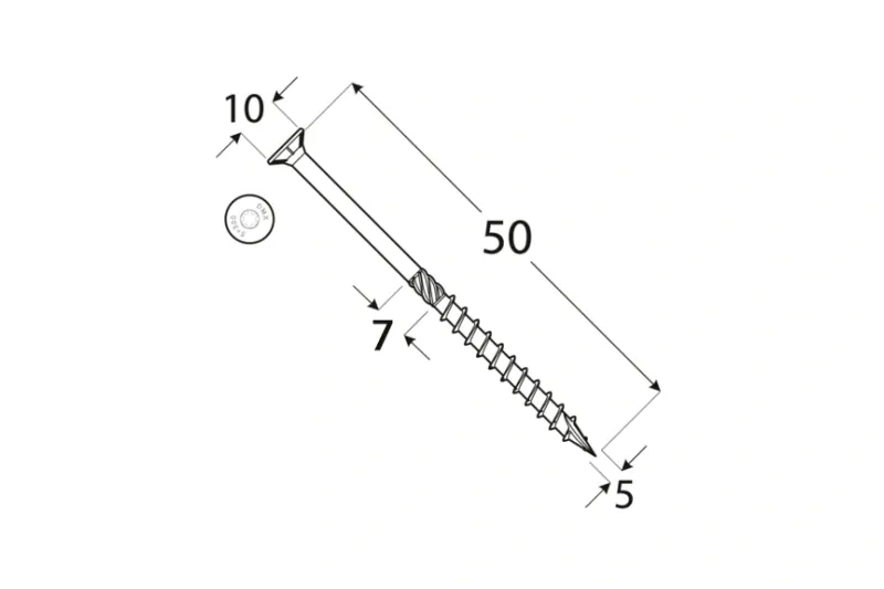 Konstrukční tesařský vrut BÍLÝ zinek 5x50 TORX T25 Zn ZH zápustná hlava (200 ks/bal)
