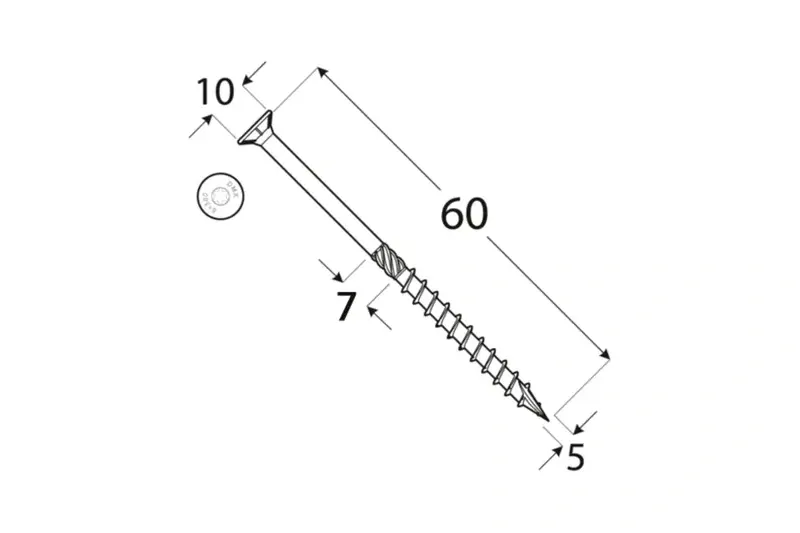 Konstrukční tesařský vrut BÍLÝ zinek 5x60 TORX T25 Zn ZH zápustná hlava (200 ks/bal)