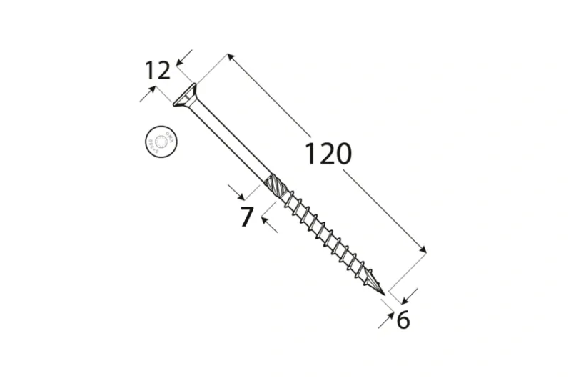 Konstrukční tesařský vrut BÍLÝ zinek 6x120 TORX T30 Zn ZH zápustná hlava (100 ks/bal)