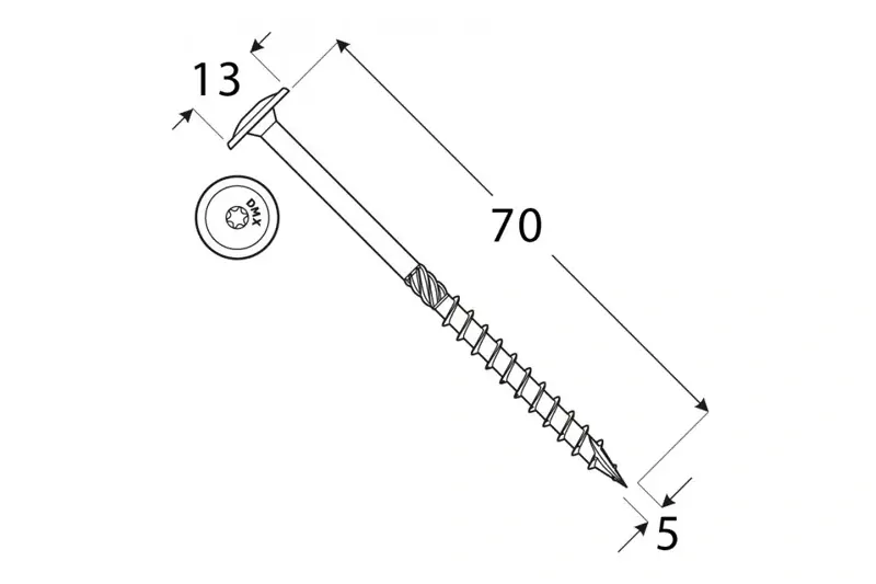Konstrukční tesařský vrut BÍLÝ zinek 5x70 TORX T25 Zn TH talířová hlava (200 ks/bal)