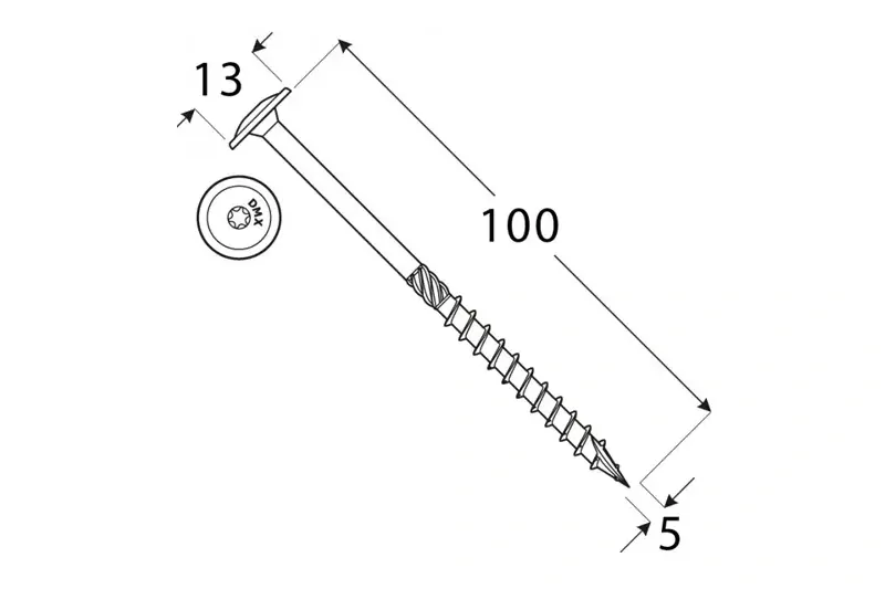 Konstrukční tesařský vrut BÍLÝ zinek 5x100 TORX T25 Zn TH talířová hlava (100 ks/bal)