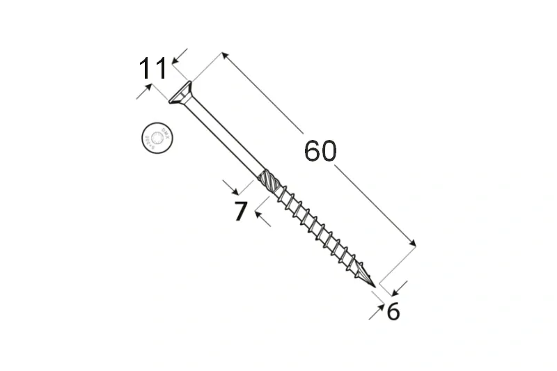 Konstrukční tesařský vrut 6x60 TORX T30 Zn ZH zápustná hlava (200 ks/bal)
