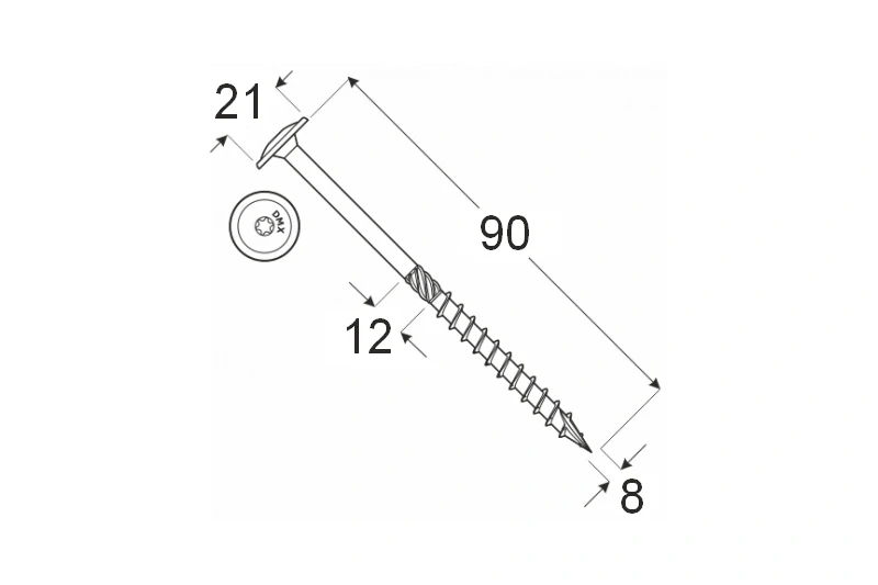 Konstrukční tesařský vrut 8x90 TORX T40 Zn TH talířová hlava (50 ks/bal)