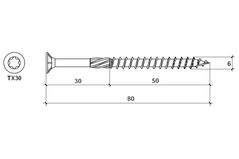 Konstrukční vrut do dřeva KLIMAS 6x80 TORX zápustná hlava TX30 žlutý Zn (100 ks v balení)