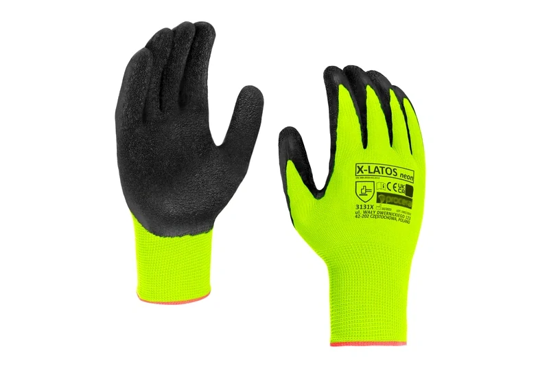 Neonově zelené pracovní ochranné rukavice X-LATOS NEON vel. 10 (XL) s latexovým povlakem
