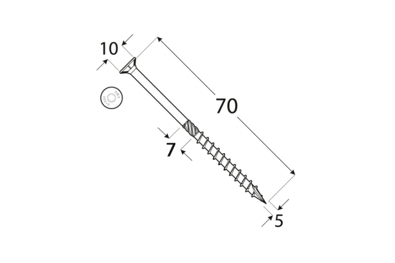 Konstrukční tesařský vrut BÍLÝ zinek 5x70 TORX T25 Zn ZH zápustná hlava (200 ks/bal)
