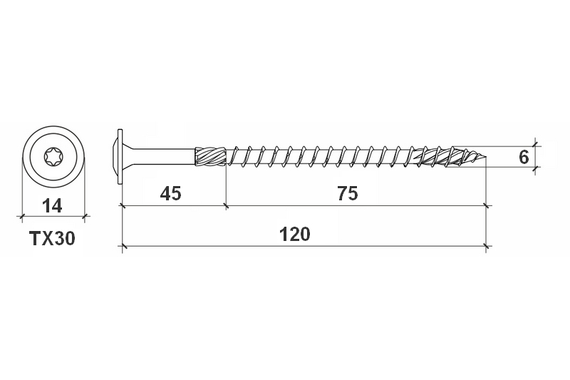 Konstrukční vrut do dřeva KLIMAS 6x120 TORX talířová hlava TX30 BÍLÝ Zn (100 ks v balení)