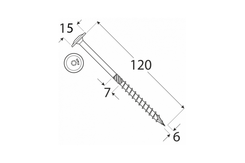 Konstrukční tesařský vrut BÍLÝ zinek 6x120 TORX T30 Zn TH talířová hlava (100 ks/bal)