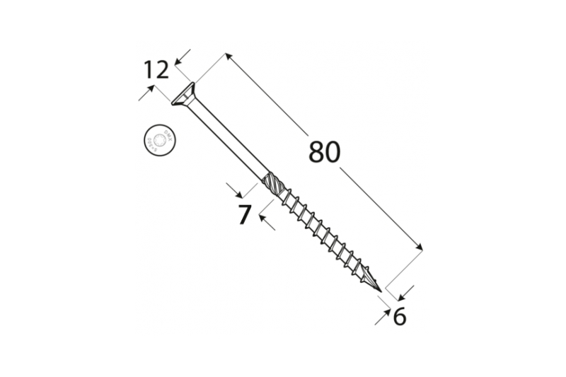 Konstrukční tesařský vrut BÍLÝ zinek 6x80 TORX T30 Zn ZH zápustná hlava (200 ks/bal)