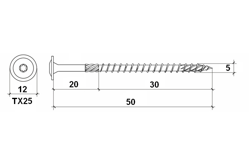 Konstrukční vrut do dřeva KLIMAS 5x50 TORX talířová hlava TX25 žlutý Zn (250 ks v balení)