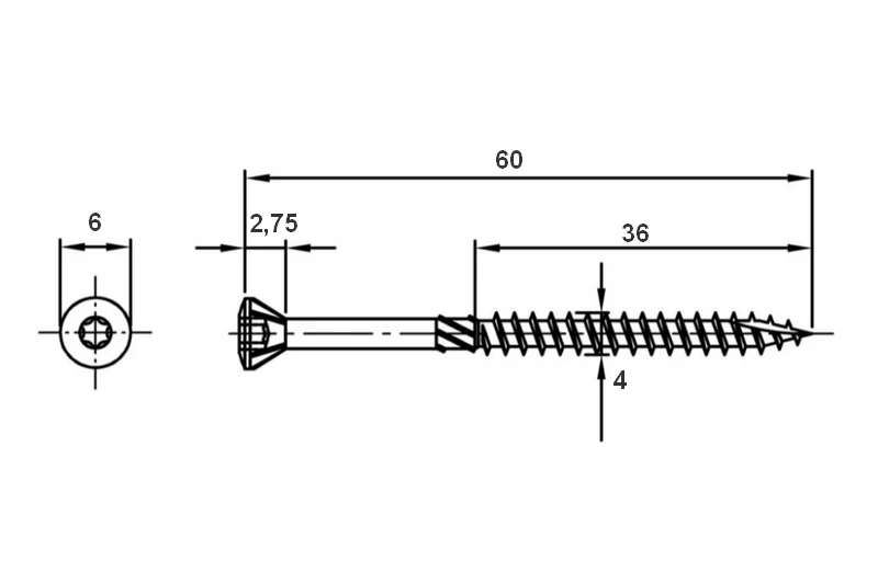 Terasový vrut 4x60 TORX T15 nerez A2 zápustná hlava (200 ks/bal)