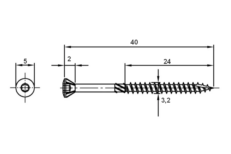 Terasový vrut 3,2x40 TORX T10 nerez A2 zápustná hlava (200 ks/bal)