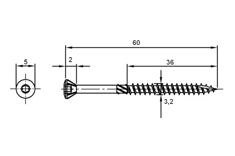 Terasový vrut 3,2x60 TORX T10 nerez A2 zápustná hlava (200 ks/bal)