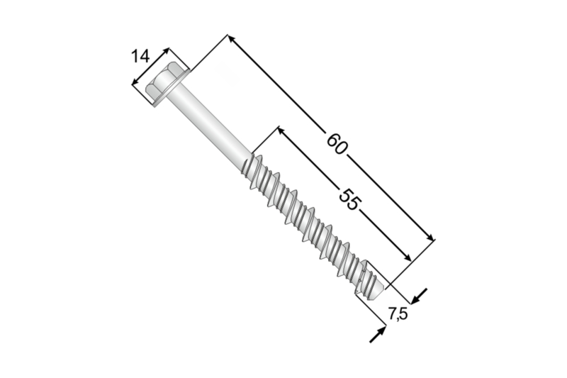 Tvrzený šroub do betonu 7,5 x 60 mm šestihranná hlava s límcem SW10 (50 ks/bal)