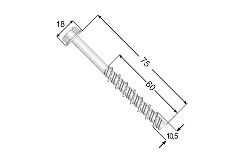 Tvrzený šroub do betonu 10,5 x 75 mm šestihranná hlava s límcem SW13 (50 ks/bal)
