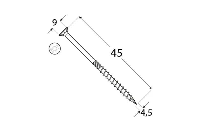 Konstrukční tesařský vrut 4,5x45 TORX T20 Zn ZH zápustná hlava (200 ks/bal)