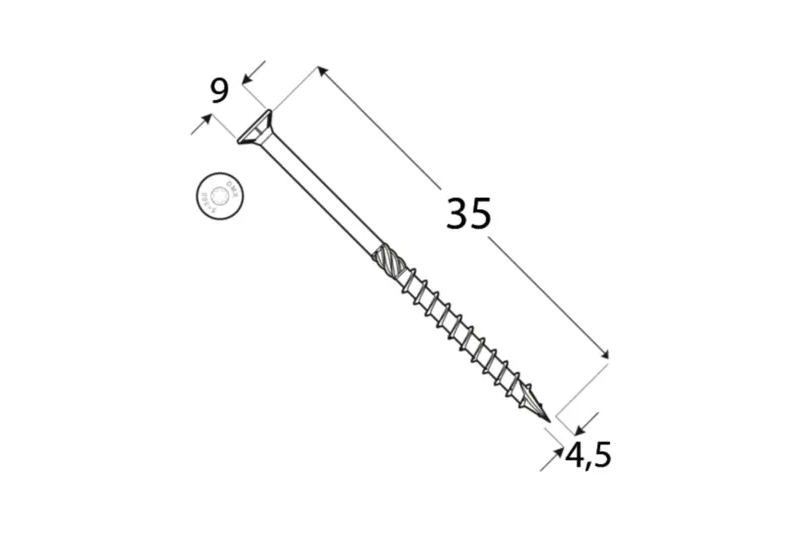 Konstrukční tesařský vrut 4,5x35 TORX T20 Zn ZH zápustná hlava (200 ks/bal)