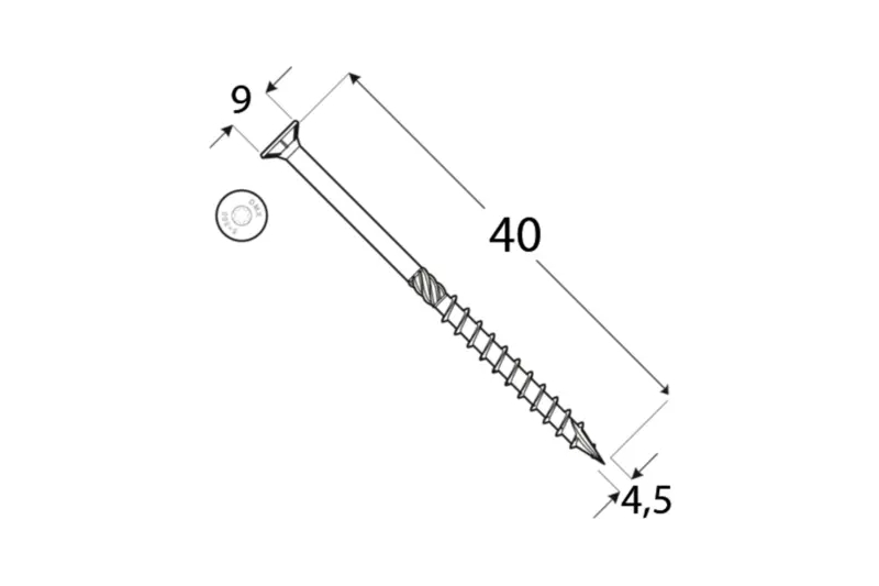Konstrukční tesařský vrut 4,5x40 TORX T20 Zn ZH zápustná hlava (200 ks/bal)